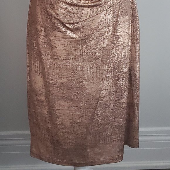 NWOT* Women's Ruched Party Dress Rose Gold Metallic & Black Cowl Neck Size 12 - Picture 9 of 12